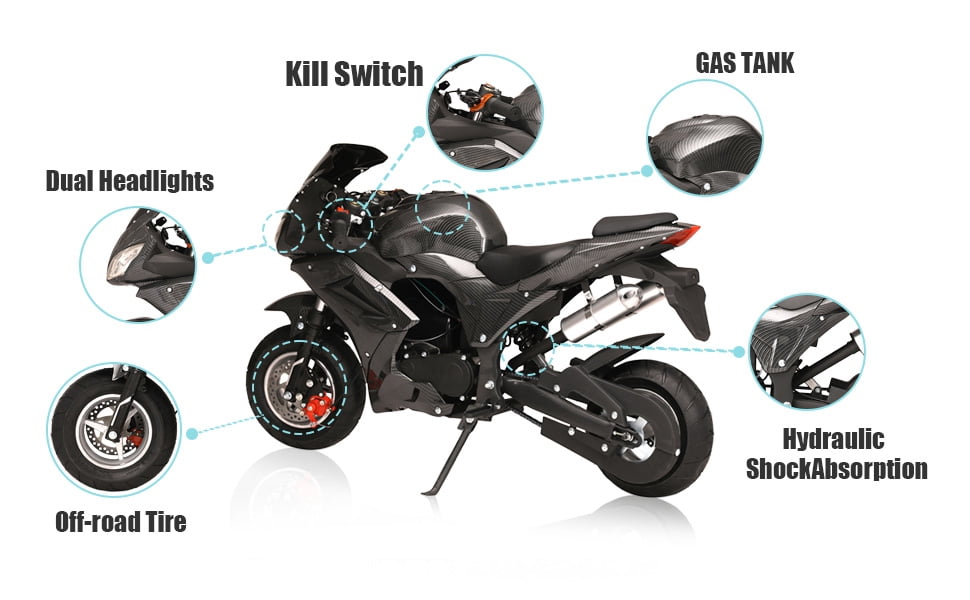 Xnigf Gas-Powered Mini Bike for Adults, 49cc 4-Stroke Engine, 25MPH Top Speed, 200LB Load Capacity, Dual Disc Brakes, Off-Road Motorbike