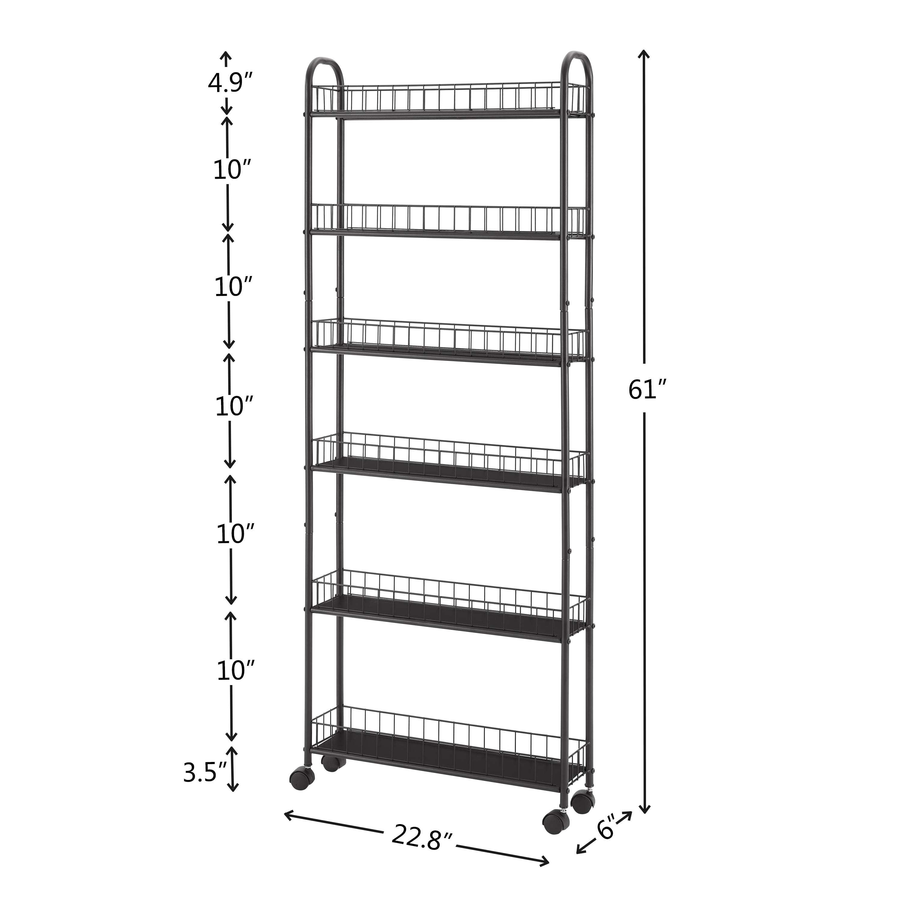 6‑Tier Slim Rolling Gap Storage Cart with 6 Baskets, Narrow Slide‑Out Utility Tower Rack with Lockable Wheels for Kitchen Bathroom Laundry Washer‑Dryer Gap Storage