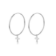 Cuoka Hoop Earrings 925 Sterling Silver Cross Drop Earrings for Women Mom Daughter Girls Wife 18K White Gold Plated Hypoallergenic Cross Dangle Earrings Jewelry Birthday Xmas Gift for Sensitive Ears