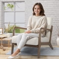 thumbnail image 4 of PAPROOS Accent Chair Set of 2, Mid-Century Modern Armchair with Solid Wood Frame and Pillow, Velvet Fabric Upholstered Reading Chair for Living Room Bedroom, White, 4 of 11