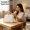 thumbnail image 6 of Portable Quilted Padded Book Storage Bag With Detachable Shoulder Strap, Cute Pink Bow Print Dustproof Bible Prayer Book Carry Case Multi Pocket Zipper Tote For Women Church Travel Daily, 6 of 6