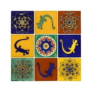 CintBllTer Tile Set - Nine (9) 4 x 4 in. Ceramic Mexican Tiles - Talavera
