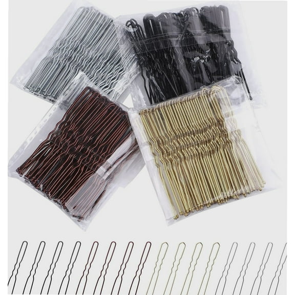 Hair Pins, 200 Pcs Bobby Pins 6cm U shape Hair Pins for Buns, Wavy Design Bun Pins Hair Grips, Ideal for Thick Black Brown Blonde Hair (Black Brown Gold Sliver)