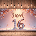 thumbnail image 5 of Decorative Design Sweet 16 Birthday Banner Elegant Floral Rose Gold for Party Celebration Indoor Decoration Event, 5 of 9
