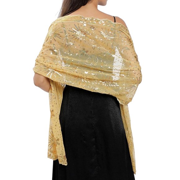 Fgnfyis Foulards Lune à Paillettes pour Femmes et Châles de Robe de Soirée Étincelants Accessoire de Couvre-Maillot de Fête Or