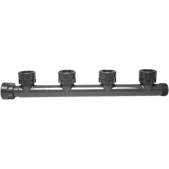 301-010-4 Multiport Quad Swivel Tee for Sprinkler Manifold, 4 Port Manifold with 1", Black, Plastic
