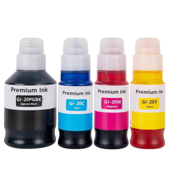 GI-20 GI20 Ink Bottles Replacement for Canon GI20 GI-20 Ink Refill Bottles Compatible with Canon PIXMA G5020 G6020 G7020 (Black Cyan Magenta Yellow,4-Pack)