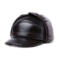 thumbnail image 1 of Qarigey Gorros de invierno de cuero de mediana edad forro polar cálido orejeras sombrero estilo Vintage sombrero térmico caminar al aire libre Sombreros Marron oscuro L{55-56} Qarigey  AP013136-04, 1 of 6