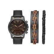 George Men's 3 Piece Watch Set: Gunmetal Case and Dial, Black Band and 2 Bracelet Accessories (FMDXGE029)