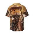 thumbnail image 6 of Lsque Western Cowboy Guinea Pig print Men's Cuban Collar Short Sleeve Shirt Summer Beachwear Casual Button Down Fashionable Vacation Leisure Shirt-3X-Large, 6 of 7