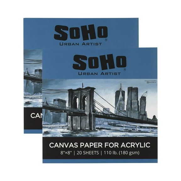 SoHo Urban Artist Acrylic Canvas Pads - Textured Canvas Paper Pad for Painting, Drawing, Pastels, Travel, & More! - [2-Pack - 8x8"]