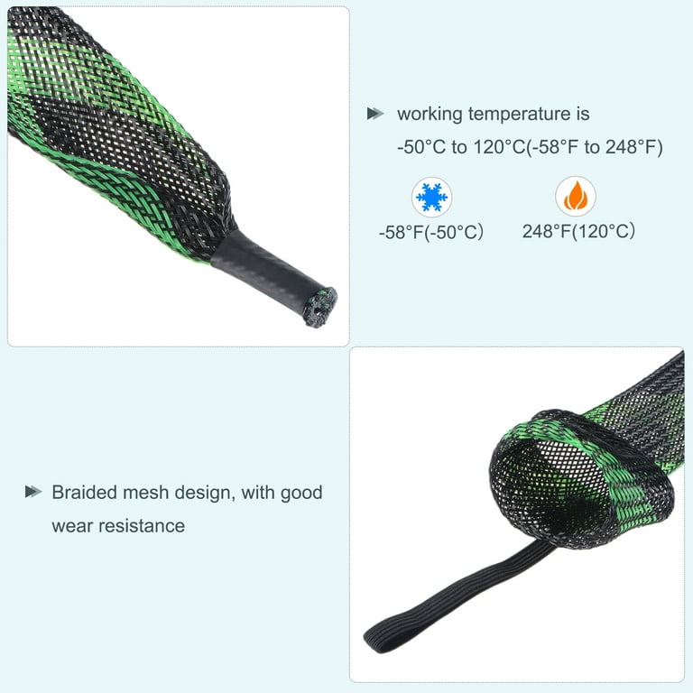 Uxcell 1.7m Black Green Fishing Rod Sleeve Rod Sock Cover Braided Mesh Rod Protector 2 Pack