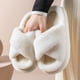 thumbnail image 4 of Pantuflas de piel mullida cruzadas de invierno, chanclas casuales para mujer, zapatos mullidos, plataforma para el hogar, pantuflas de felpa cálidas y suaves para mujer, 4 of 5