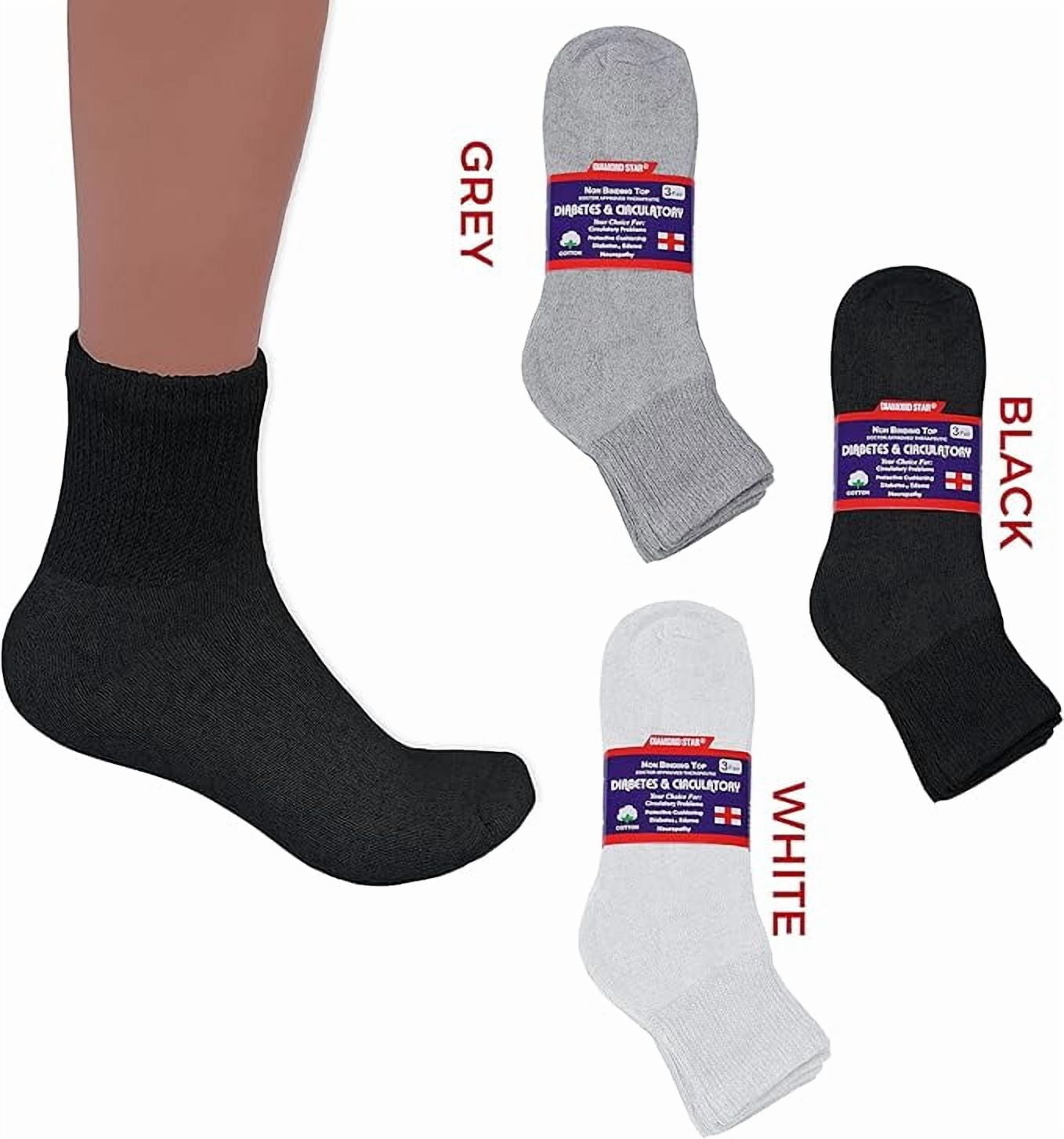 Diamond Star Diabetic Ankle Socks - Non Binding Quarter Socks for Men & Women, Cushion Circulatory Socks (Black - 6 Pairs, Socks Size 13-15, Fit Women's Shoe Size 9-14)
