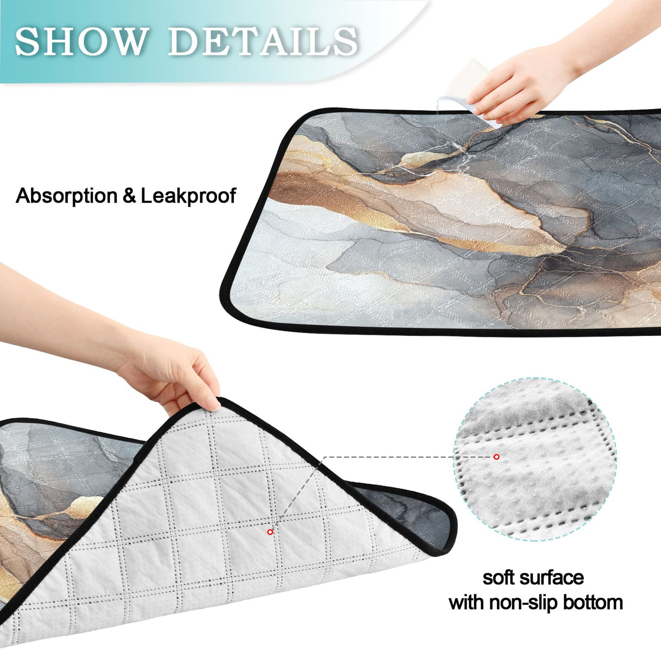Qxltty Gilt Brown Marble Cat litter Pads Pet Set of 3 Diaper Mats Center Anti-leakage Layer Absorbent Soft and Comfortable
