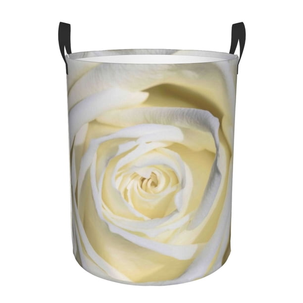Fotbe White Rose Cesto de Ropa con Asas, Cesto Impermeable de Gran Capacidad, Bolsa de Lavado para Dormitorio, Cesto de Ropa con Ruedas y Asas-Medium