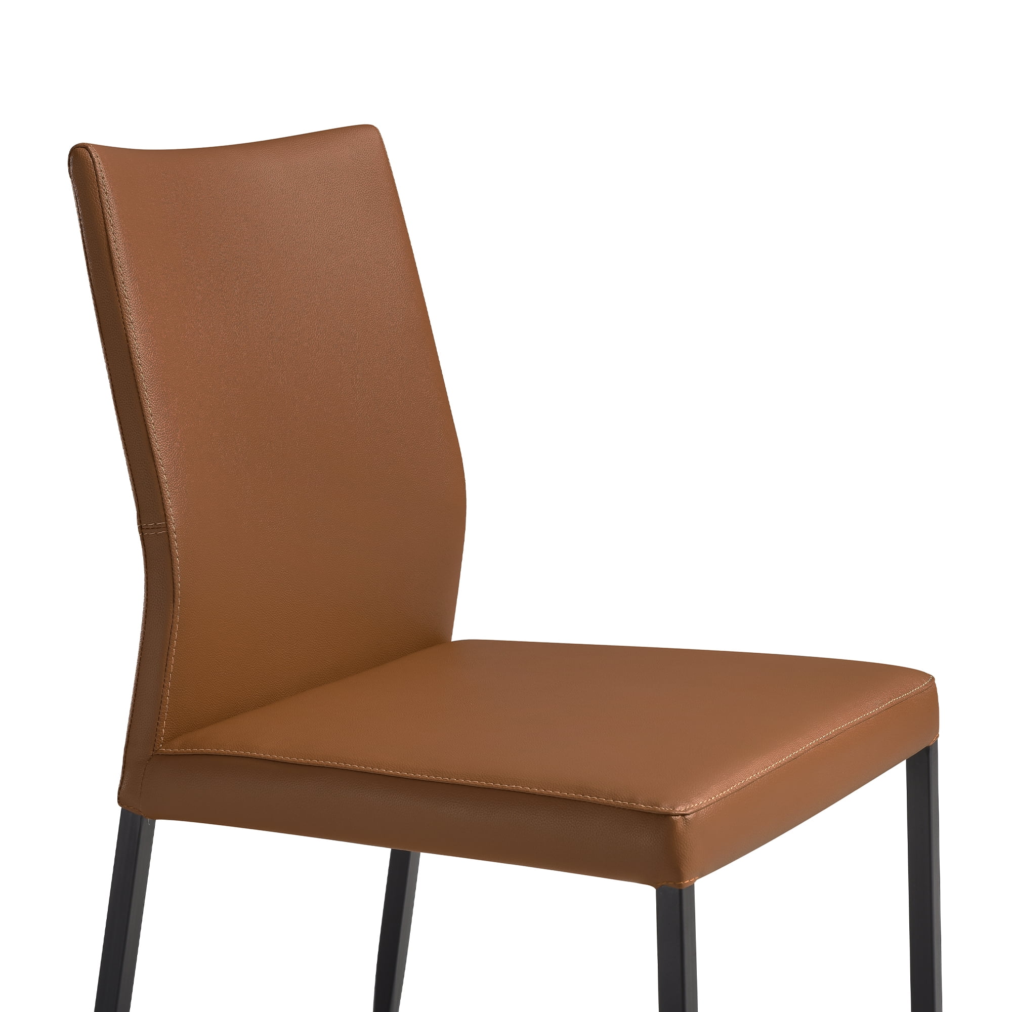 Kash Upholstered Dining Chair in Brown Faux Leather with Black Metal Legs - Set of 6