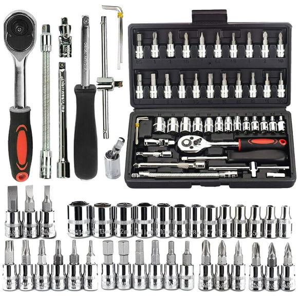 Chrome Vanadium Steel Drive Impact Socket Set | Drive Ratchet Metric Wrench Tool Set, Multi Sockets, Universal Joint, Extension Bar | Bit Coupler, Spinner Handle For Auto Repairing Tool