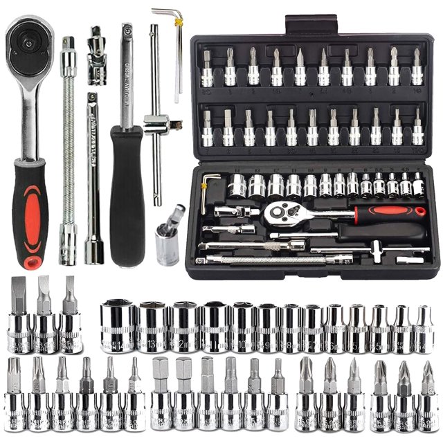 Chrome Vanadium Steel Drive Impact Socket Set | Drive Ratchet Metric Wrench Tool Set, Multi Sockets, Universal Joint, Extension Bar | Bit Coupler, Spinner Handle For Auto Repairing Tool
