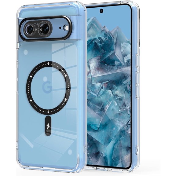 Magnetic Clear for Google Pixel 8 Case Clear [Compatible with MagSafe] [10FT  Grade Drop Tested] Slim Protective Hard Back Soft Bumper for Google Pixel 8 Case, Black