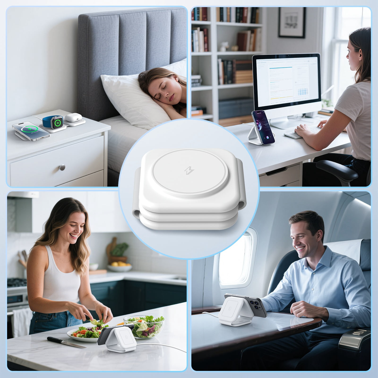 Wireless Charger, Charging Station for iphone 16 15 14 13 12 11, 15W Fodable Charging Pad for iWatch 10 9 8 7 6 5 4 3, 3 in 1 Magnetic Charger for AirPods 4 3 2, White