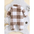 thumbnail image 3 of Wassery Baby Boys Girls Fall Fleece Jumpsuits 6M 12M 18M 24M Newborn Boys Girls Long Sleeve Button Down Lapel Plaid Bodysuit Autumn Winter Warm Romper for Infant Boy Girl, 3 of 9