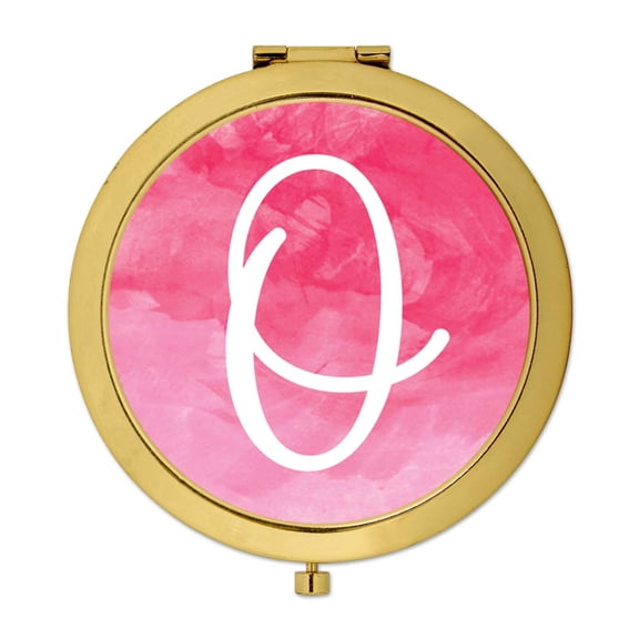 Koyal Wholesale Gold Compact Mirror Bridesmaid's Wedding Gift, Blush Pink Watercolor, Monogram Letter O, 1-Pack