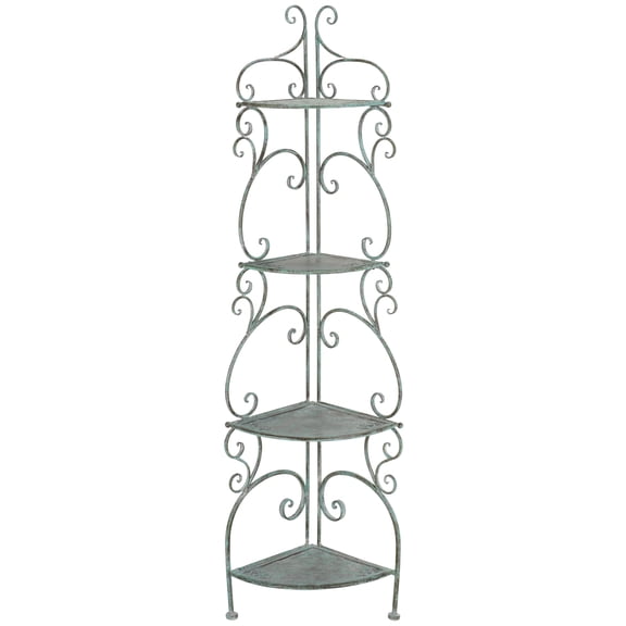 SAFAVIEH Turuca Outdoor Patio 4 Tier Corner Shelf Unit, Antique Green