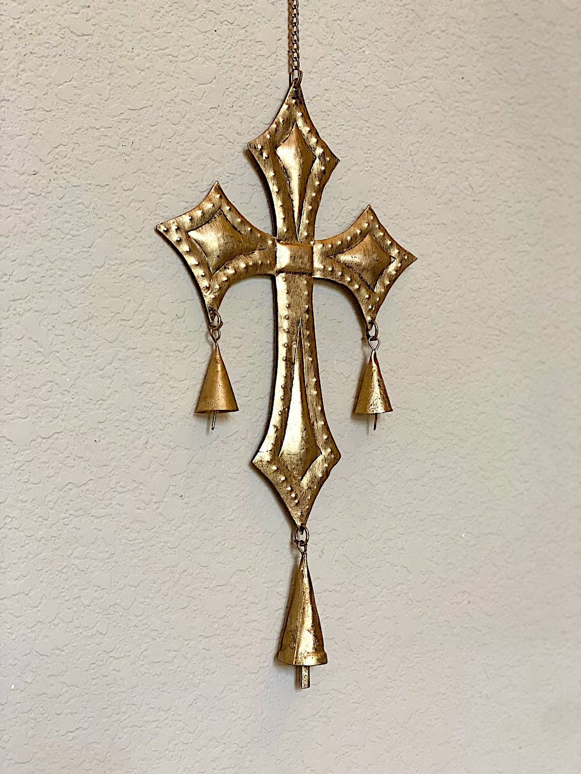 Metrotex Designs 62052 Santa Clara Cross Wind Chime, Burnished Gold