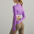 thumbnail image 4 of SWSMCLT Women's Long Sleeve Beloro Shrug Crop Top Thumb Hole Open Front Fitted Light Workout Gym Cut Out Short Sweatshirt Purple Small, 4 of 4