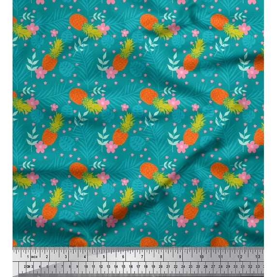 Soimoi Rayon Fabric Floral,Monstera Leaves & Pine Fruits Print Fabric by The Yard 56 Inch Wide