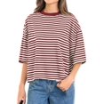thumbnail image 2 of Gynyvoja Womens Oversized Striped T Shirts Short Sleeve Casual Crewneck Summer Y2K Clothes Red - In Stock M, 2 of 6