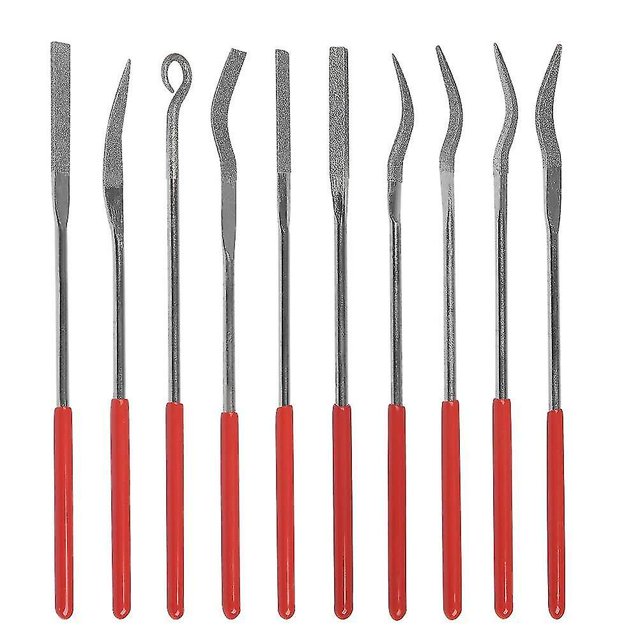 Juego de limas de aguja de diamante Ofspeizc Mini juego de limas de diamante 10 piezas Plata con mango rojo