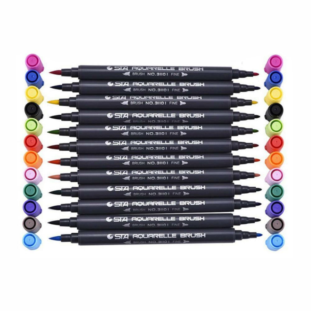 enthousiast schuur Soldaat 17cm Fineliner Tip Set Drawing 12 Colors STA Dual Brush Water Based Art  Marker Pens - Walmart.com