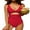 Red, variant on Attraco Women's One Piece Swimsuit Ruched Tummy High Cut Open Back V Neck Monokini