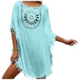 thumbnail image 2 of Swimsuit Coverup for Women Batwing Sleeve Crewneck Tassel Hem Crochet Loose Beach Cover Up Dress Bathing Suit Dress, 2 of 6