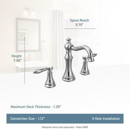 Moen Ts42108 Weymouth Double Handle Widespread Bathroom Faucet - Chrome