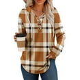 thumbnail image 2 of Ahdbta Plaid Hoodies for Women V Neck Oversized Hooded Pullover Sweatshirts Casual Loose Button Down Long Sleeve Shirts Fall Tops, 2 of 5