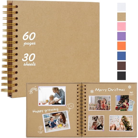 RECUTMS 8 x 8 Inch Small DIY Scrapbook Photo Album 60 Pages Hardcover Craft Paper Photo Album for Memory Book Graduation Wedding Gifts (Brown)