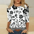 thumbnail image 2 of 3/4 Length Sleeves Shirts for Women Vintage Floral Print Tunic Tops Casual Round Neck 3/4 Sleeve Blouse Summer Loose Pullover Top Plus Size, 2 of 5