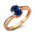 thumbnail image 2 of 1.20 Cts Oval Blue Sapphire Syn. 925 Sterling Silver Rose Vermeil Solitaire Accent Woman Halo Valentines Day Gifts Ring, 2 of 4