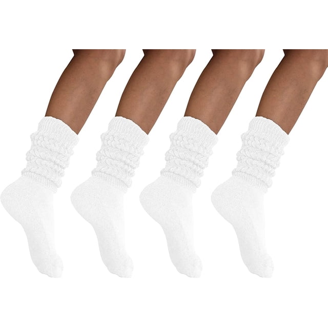 Women And Men Slouch Socks Extra Tall/Extra Heavy Cotton Socks Made In Usa Size 9-11, Pack Of 4