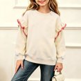 thumbnail image 4 of BLVB Crewneck Sweatshirts for Little Girls Cute Ruffle Pullover Long Sleeve Casual Spring Fall Tops for Kids(Beige,3-4 Years), 4 of 6