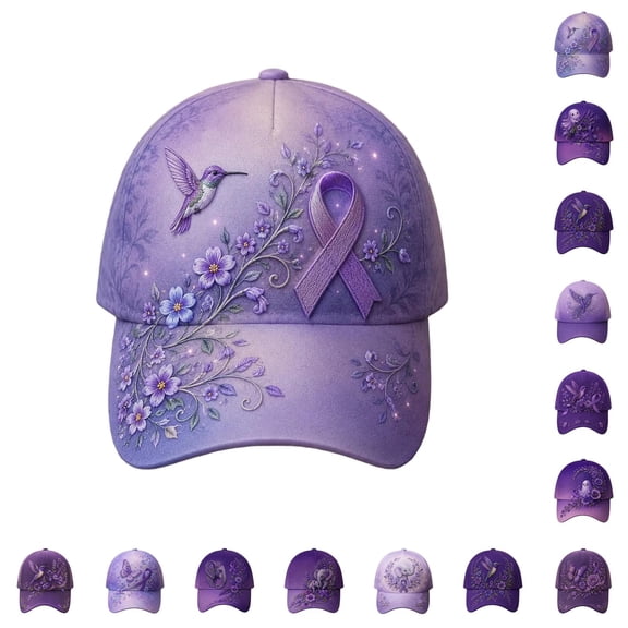 Mental Health Alzheimers Awareness Month Printed Casual Hat Purple Hummingbird Ribbon Adjustable Caps Suicide Prevention Awareness Month Cap for Women Men