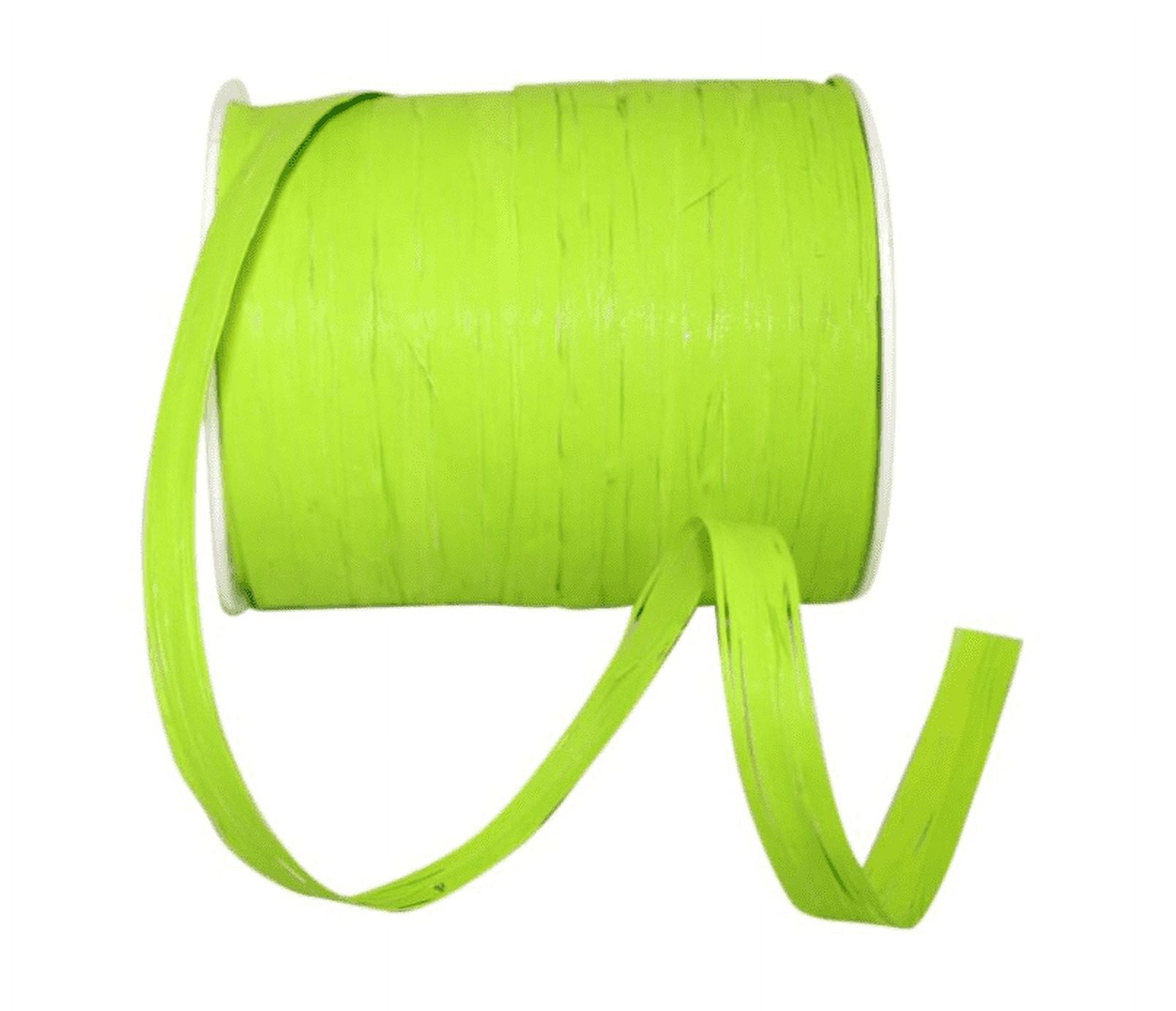 JAM Paper Plastic Raffia Ribbon, Lime, 3/8 in x 100 yd, 1/Pack