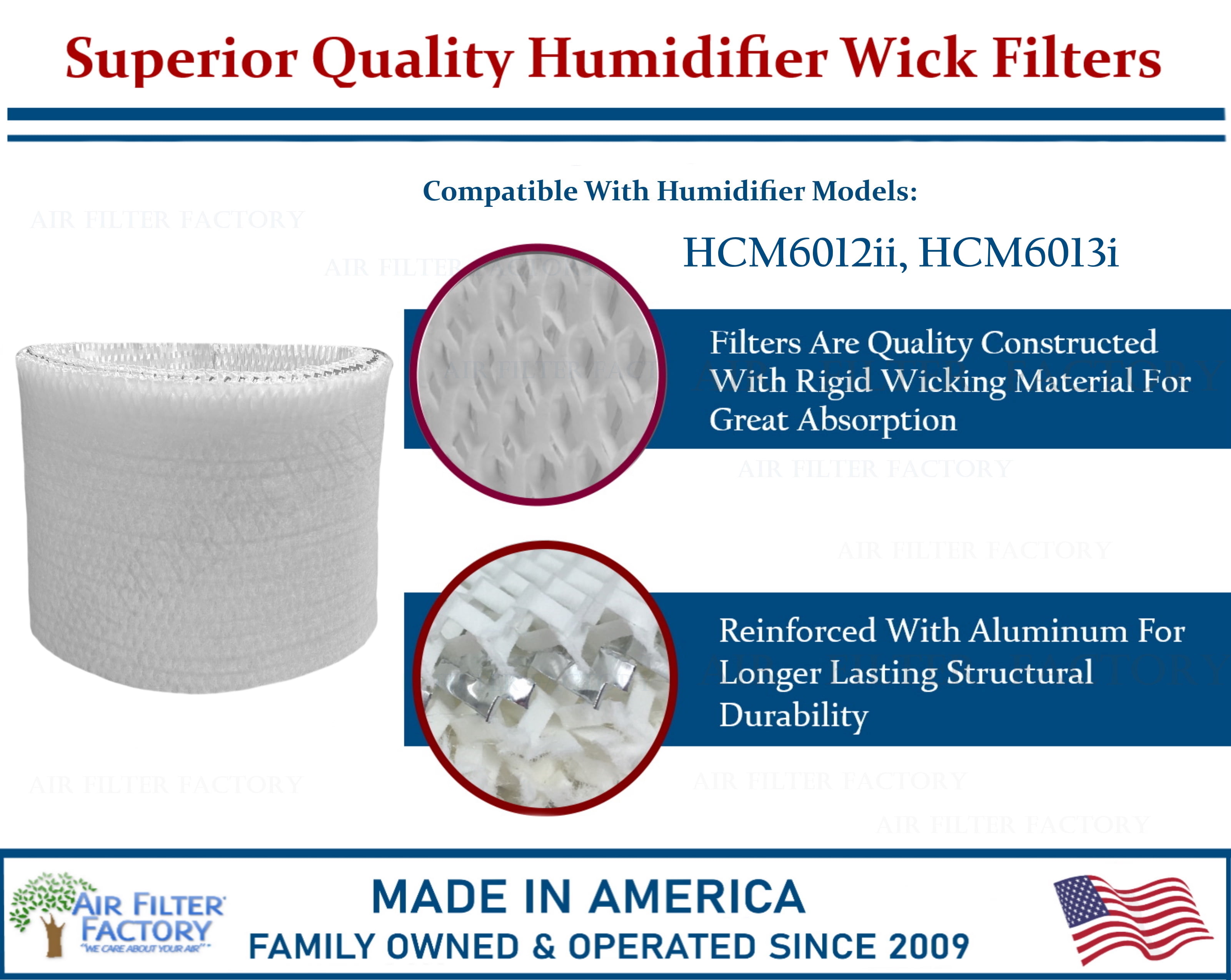 Air Filter Factory Replacement for HCM6012ii, HCM6013i Honeywell Humidifier Wick Filter 2-Pack (Sold without manufacturer warranty)