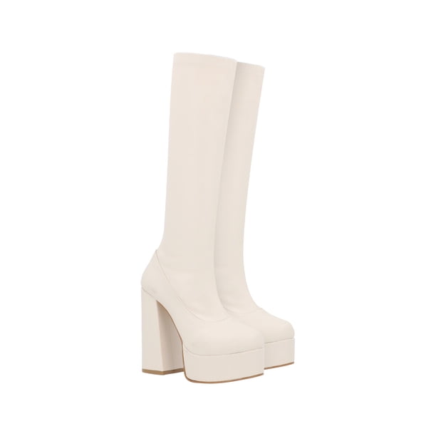 Bota Maxi Alta De Plataforma Con Ajuste Slim Licra Piel Sintético Late Platonia XIOMARA-02-LATE