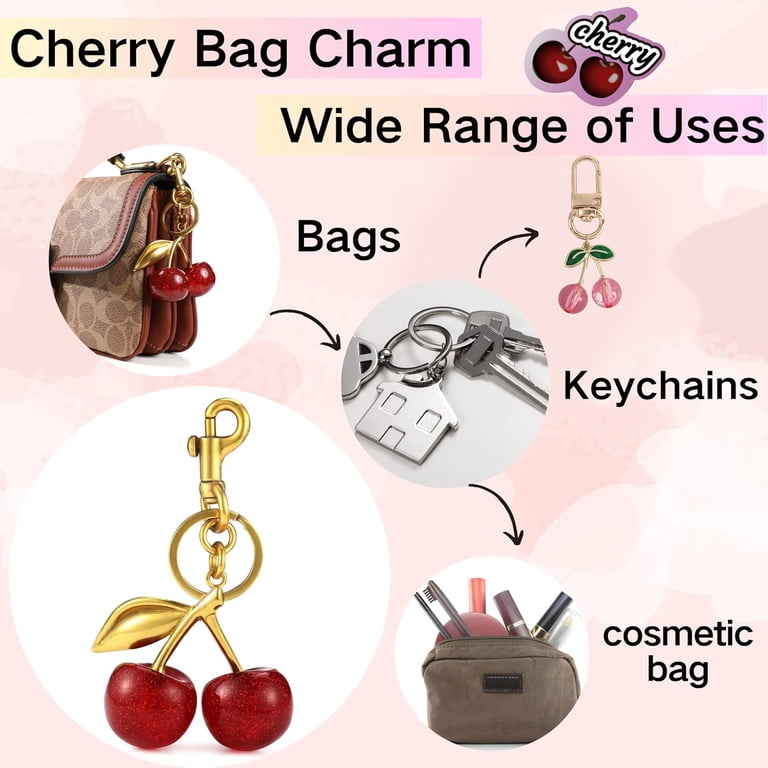 18K Gold Cherry Bag Charm For Purse Keychain Bag Charms For