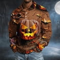 thumbnail image 5 of GrmtClth Mens Regular Fit Halloween Long Sleeve Polo Tops Vintage Cracked Pumpkin Bat Print Comfort Soft Fabric Holiday Golf Weekend Casual Shirts Brown XL, 5 of 7