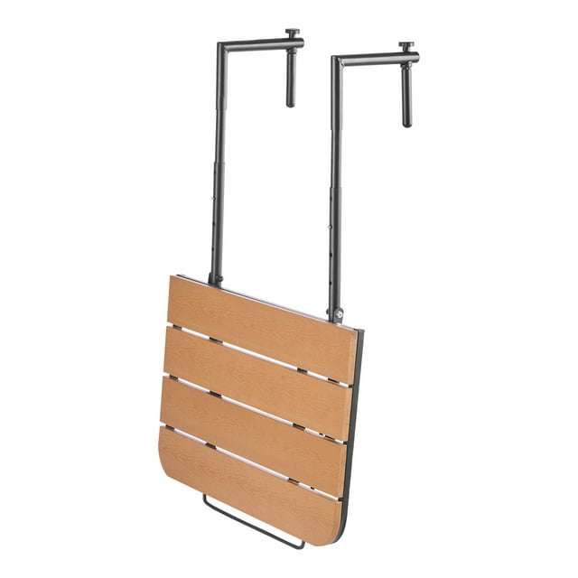 KFFKFF Table Suspendue pour Balcon, Table Pliante de Rambarde de Balcon 25 x 24 Po, Table de Bar de Balcon Extérieure pour Rampes, Réglable à 4 Niveaux, Convient aux Rampes de 1 Pouces à 5,5 Pouces, Table de Service pour Patio et Terrasse